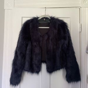 Free People Faux Fur Navy Blue Jacket